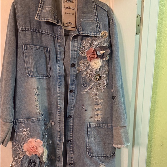 Jackets & Blazers - Floral Embellished Denim Jacket